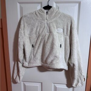 The North Face cropped, cream fleece jacket with hood